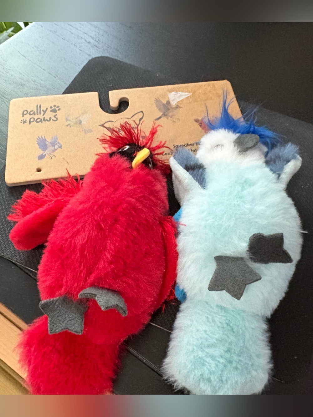 Pally Paws Set Of 2 Very Solf   Multicolor Birds  Clinker & Squeaker Dog Toy. 7”